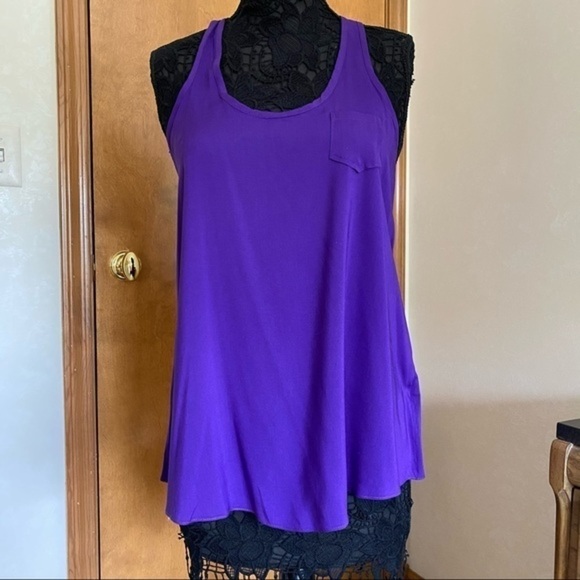Anthropologie Purple Rayon Scoop Neck A-Line Relaxed Fit Tank Top Blouse Medium - Picture 5 of 10